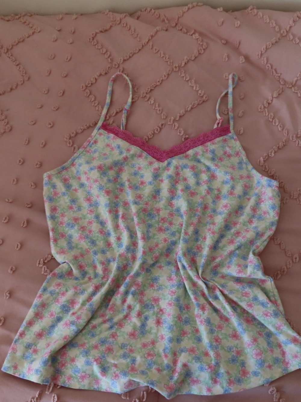Primark Pink & Blue Floral Lace-Trim pajama set